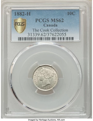 image for: Victoria 10 Cents 1882-H MS62 PCGS