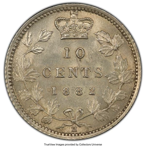 image for: Victoria 10 Cents 1882-H MS62 PCGS