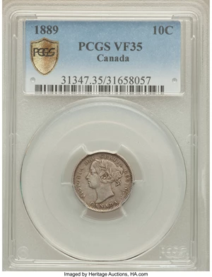 image for: Victoria 10 Cents 1889 VF35 PCGS