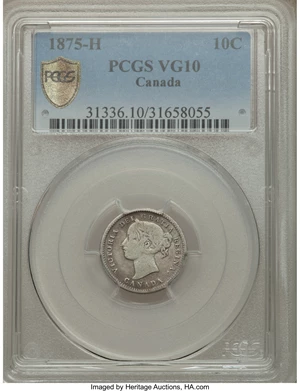 image for: Victoria 10 Cents 1875-H VG10 PCGS