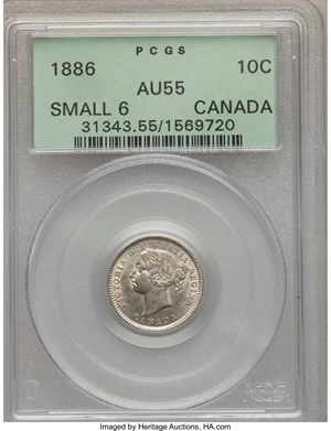 image for: Victoria 10 Cents 1886 AU55 PCGS