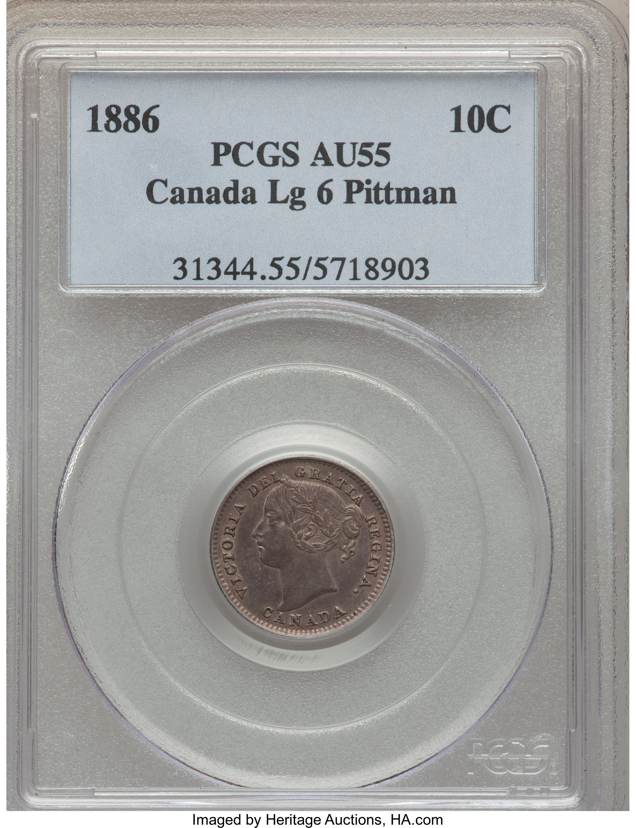 image for: Victoria 10 Cents 1886 AU55 PCGS
