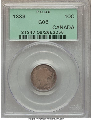 image for: Victoria 10 Cents 1889 G6 PCGS