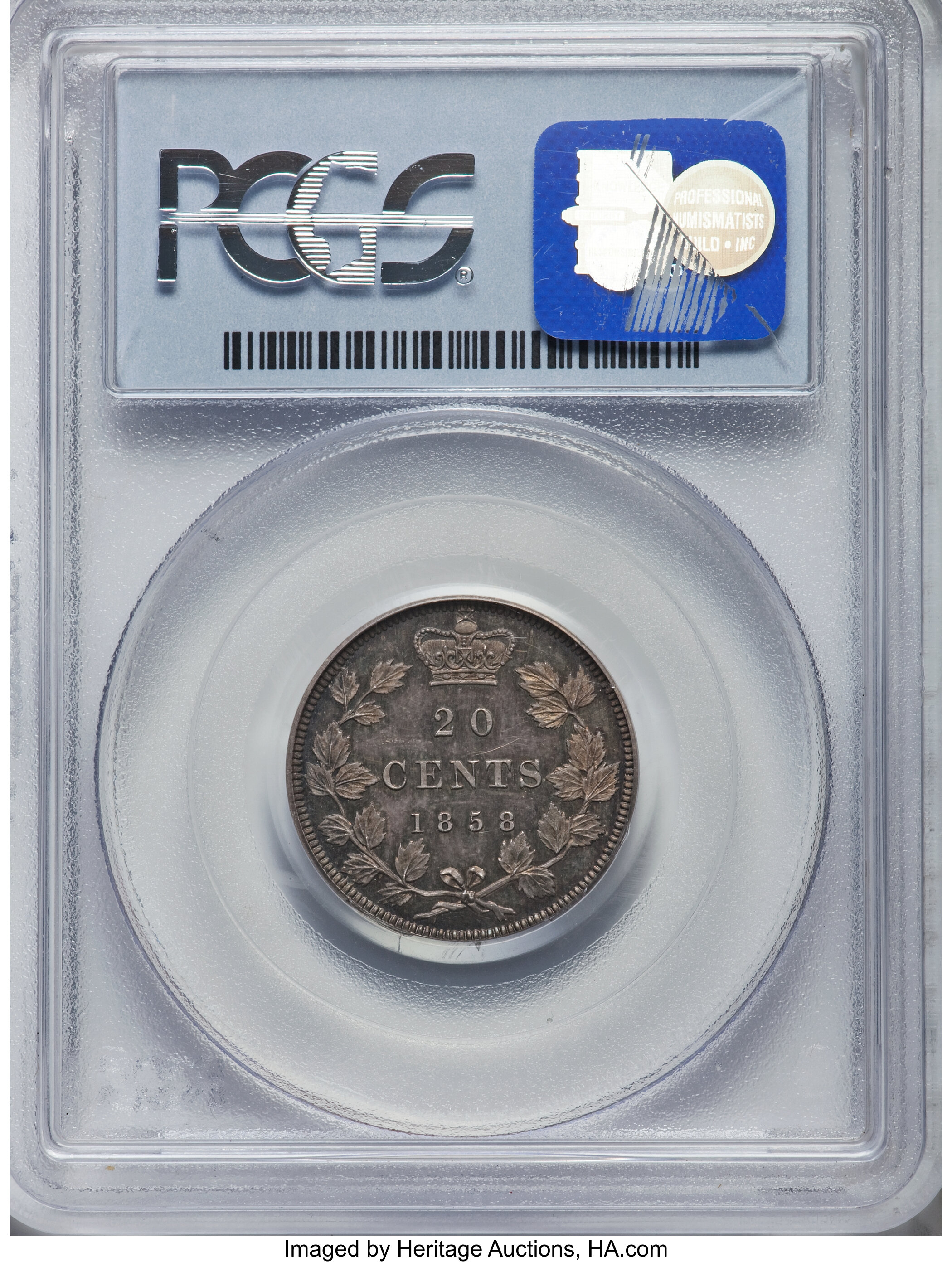 image for: Victoria "Plain Edge" Specimen 20 Cents 1858 SP63 PCGS