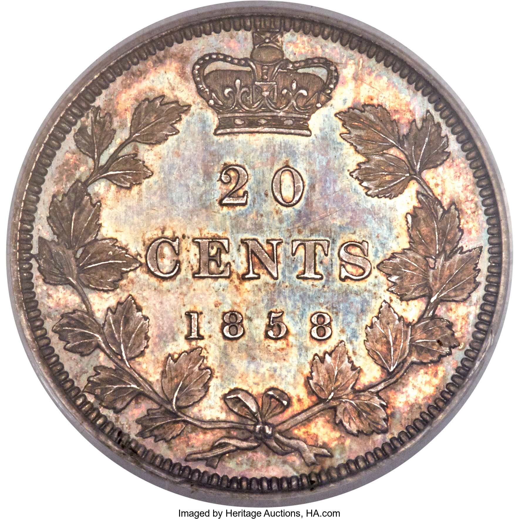 image for: Victoria "Plain Edge" Specimen 20 Cents 1858 SP63 PCGS