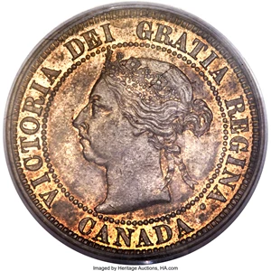 image for: Victoria "Small Date - Large Leaves" Cent 1891 MS63 Brown PCGS