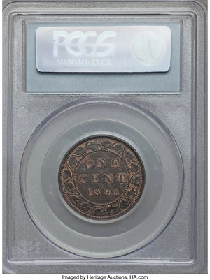 image for: Victoria "Small Date - Large Leaves" Cent 1891 MS63 Brown PCGS