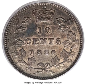 image for: Victoria "Small 6" 10 Cents 1886 AU50 PCGS