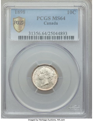 image for: Victoria 10 Cents 1898 MS64 PCGS
