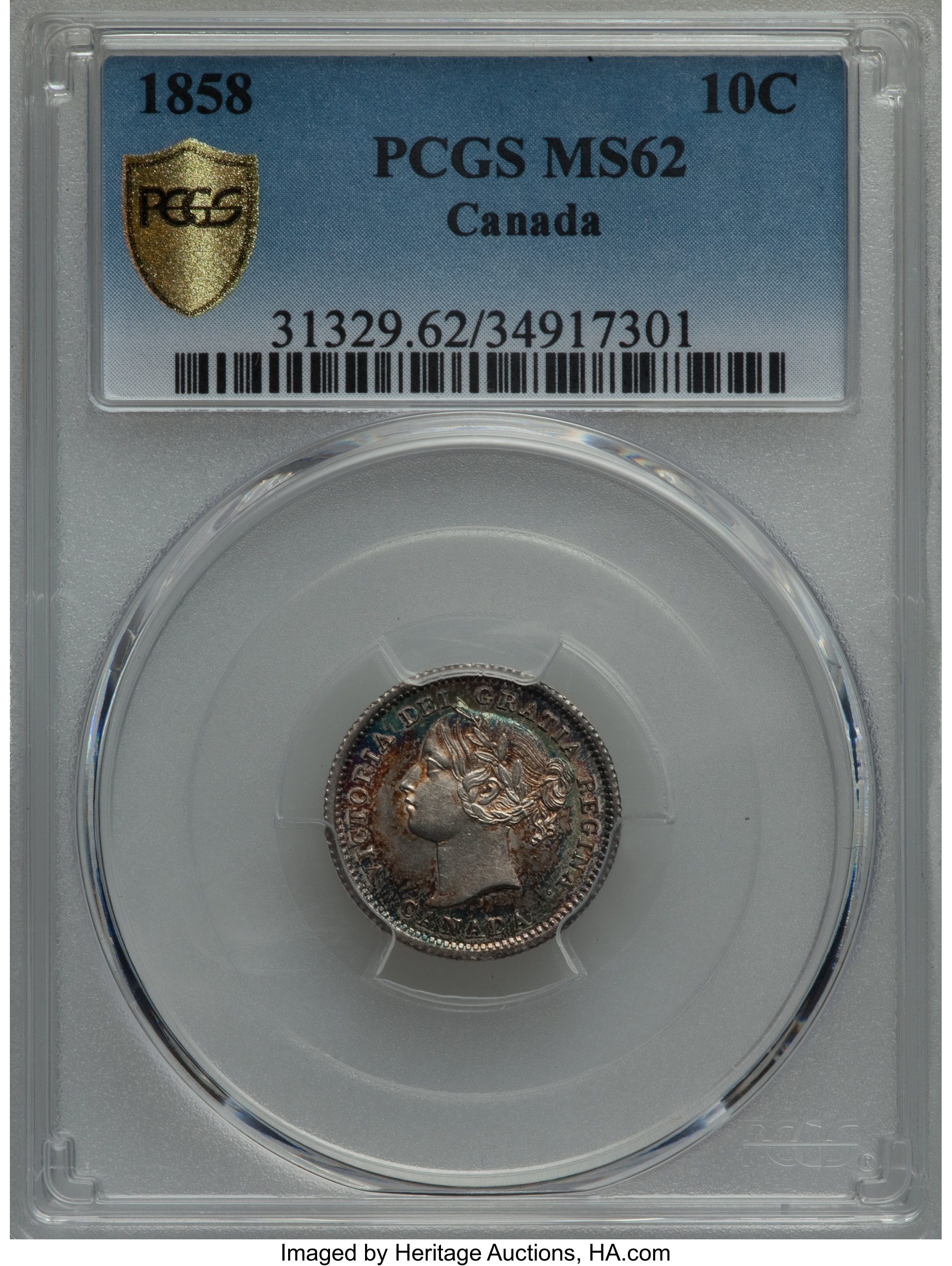 image for: Victoria 10 Cents 1858 MS62 PCGS