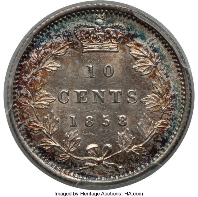 image for: Victoria 10 Cents 1858 MS62 PCGS