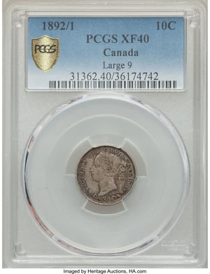 image for: Victoria 10 Cents 1892/1 XF40 PCGS