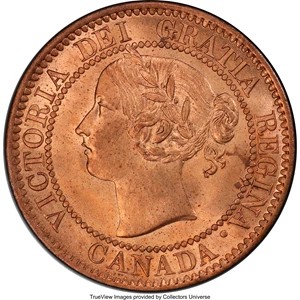 image for: Victoria "Narrow 9" Cent 1859 MS65 Red and Brown PCGS