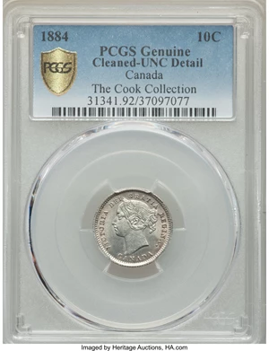 image for: Victoria 10 Cents 1884 UNC Details (Cleaned) PCGS