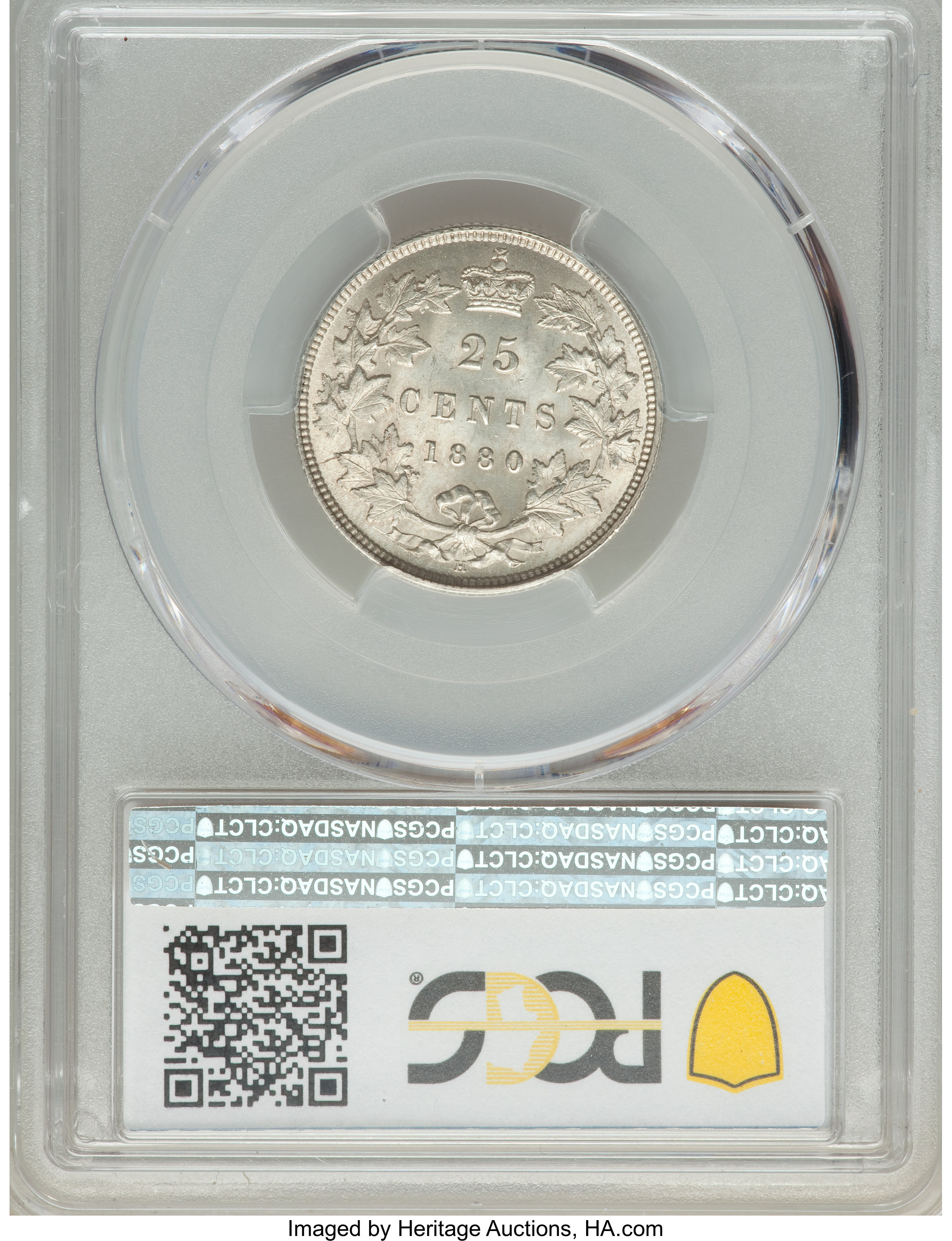 image for: Victoria "Narrow 0" 25 Cents 1880-H MS64 PCGS