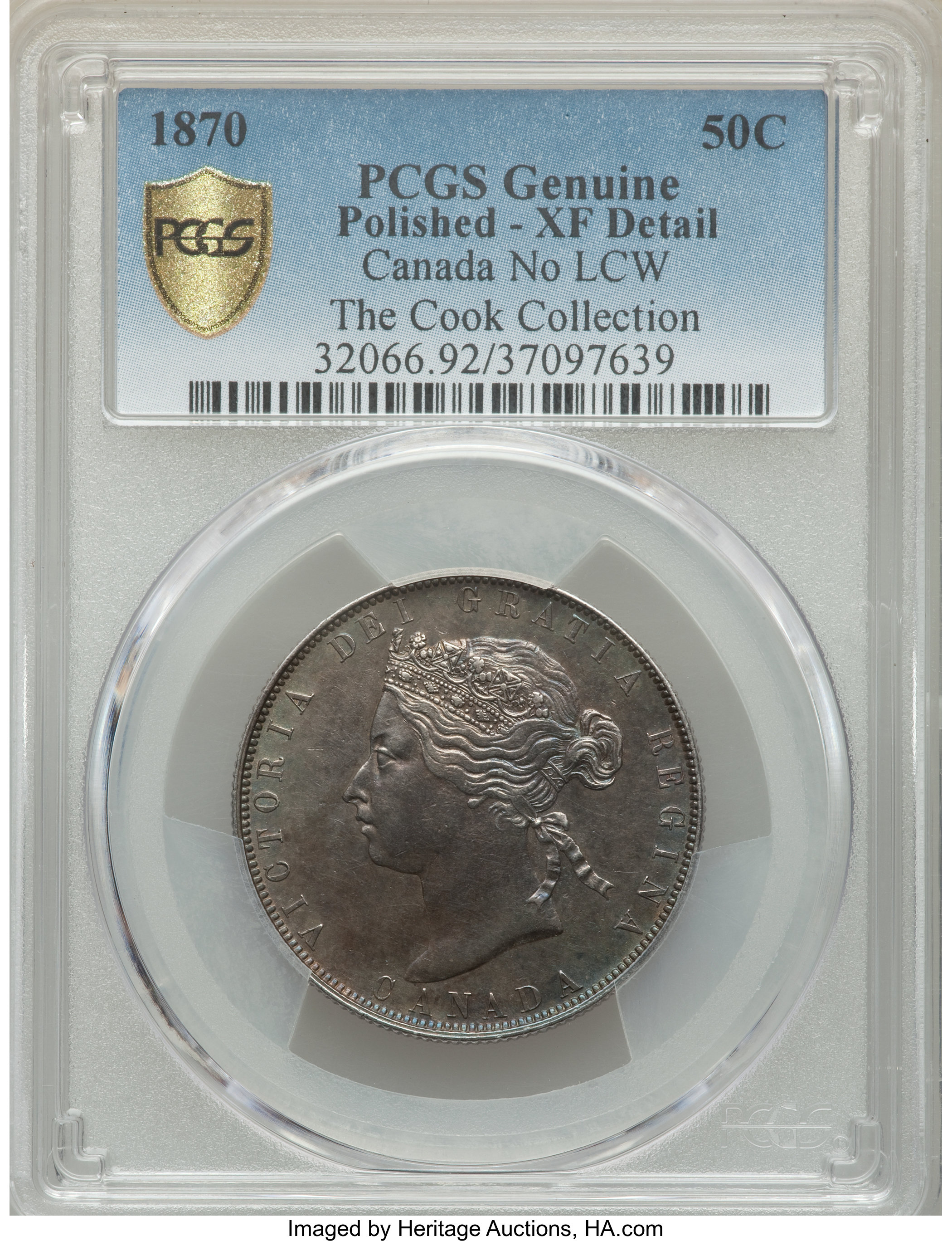 image for: Victoria "No LCW" 50 Cents 1870 XF Details (Polished) PCGS