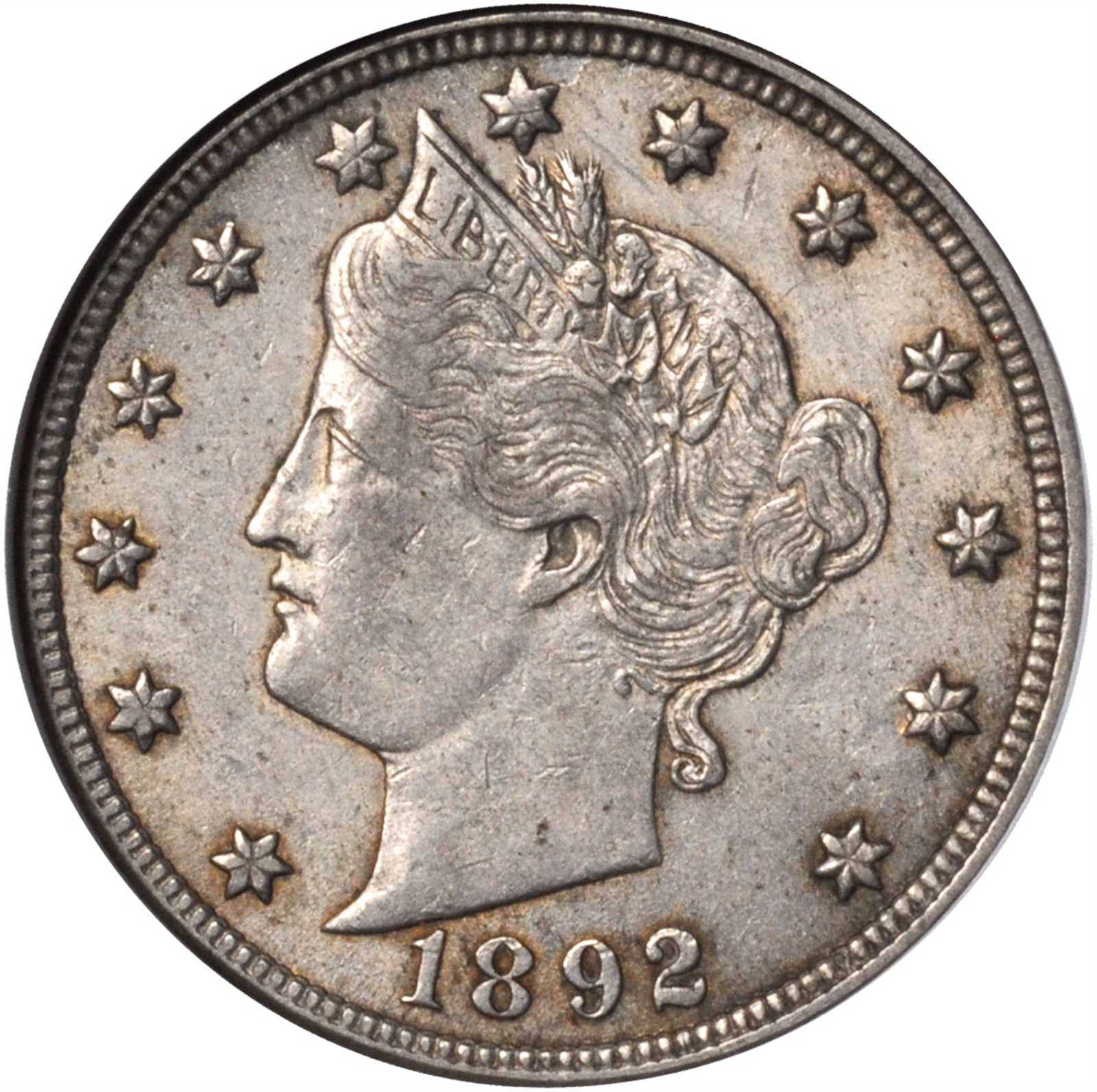 1892 Liberty Nickel. AU-55 (NGC).