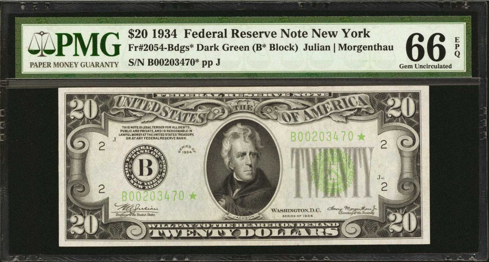 1934 $20 New York, Star Replacement (Fr. 2054B*)