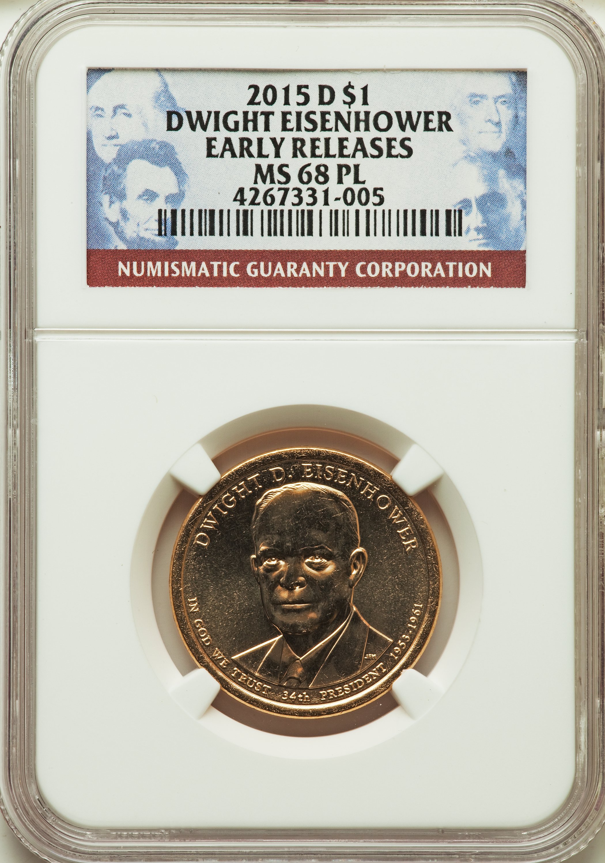 image for: 2015-D $1 Dwight D. Eisenhower, Position B, Early Releases, MS68 Prooflike NGC. NGC Census: (0/0). PCGS Population: (0/0)....