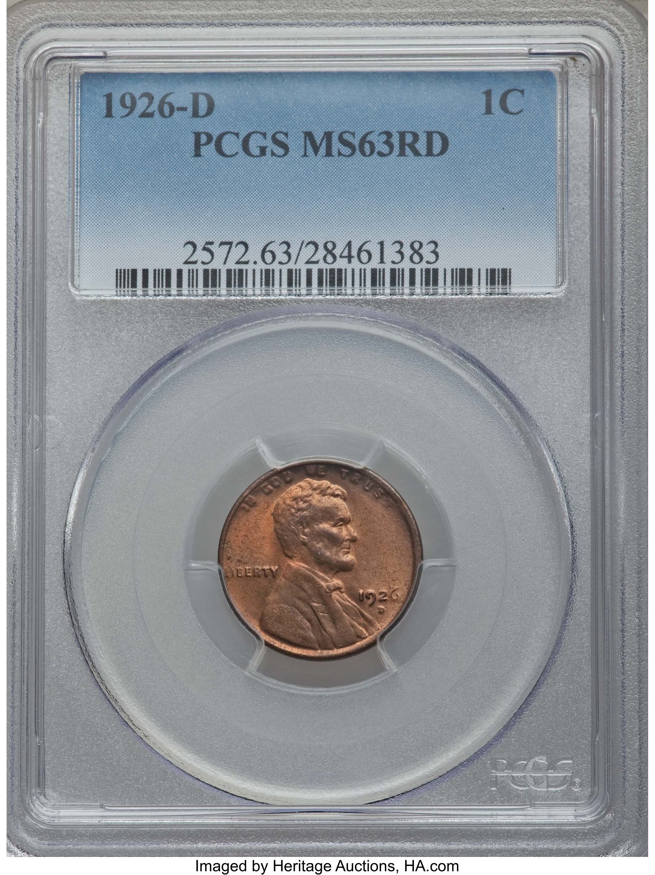 1926-D 1C MS63 Red PCGS. PCGS Population: (64/213). NGC Census: (13/38). Mintage 28,020,000. ...