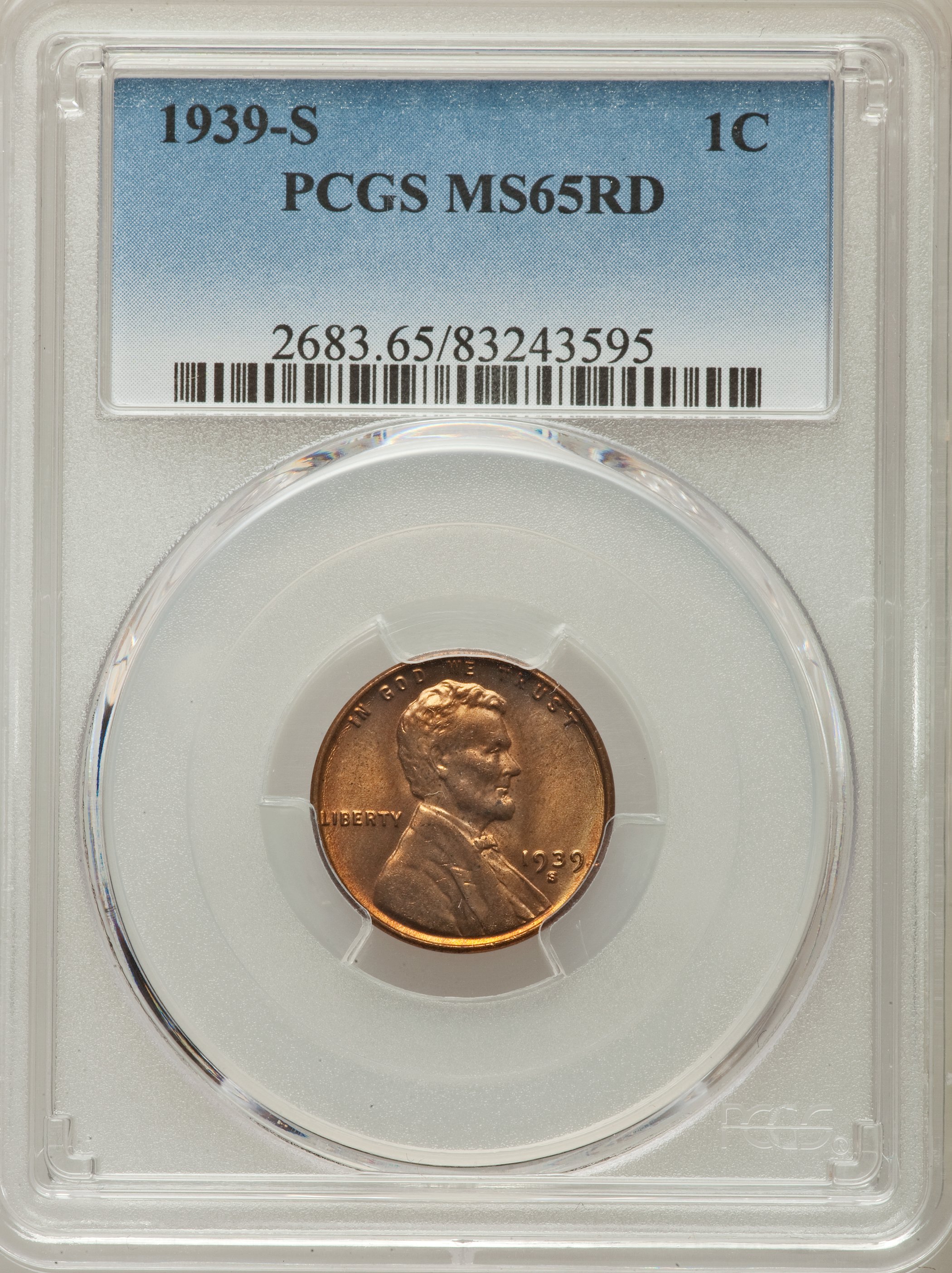 1939-S 1C MS65 Red PCGS. PCGS Population: (1157/3639). NGC Census: (442/2889). CDN: $10 Whsle. Bid for problem-free NGC/PCG...