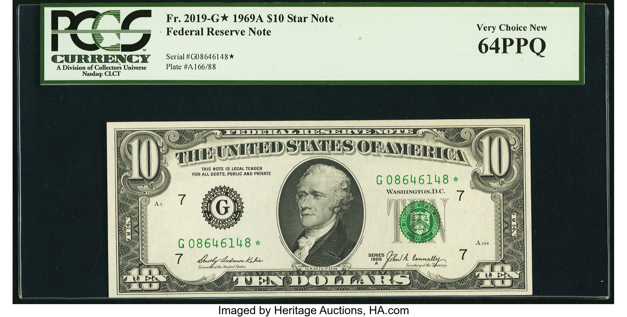 image for: Fr. 2019-G* $10 1969A Federal Reserve Star Note. PCGS Very Choice New 64PPQ....