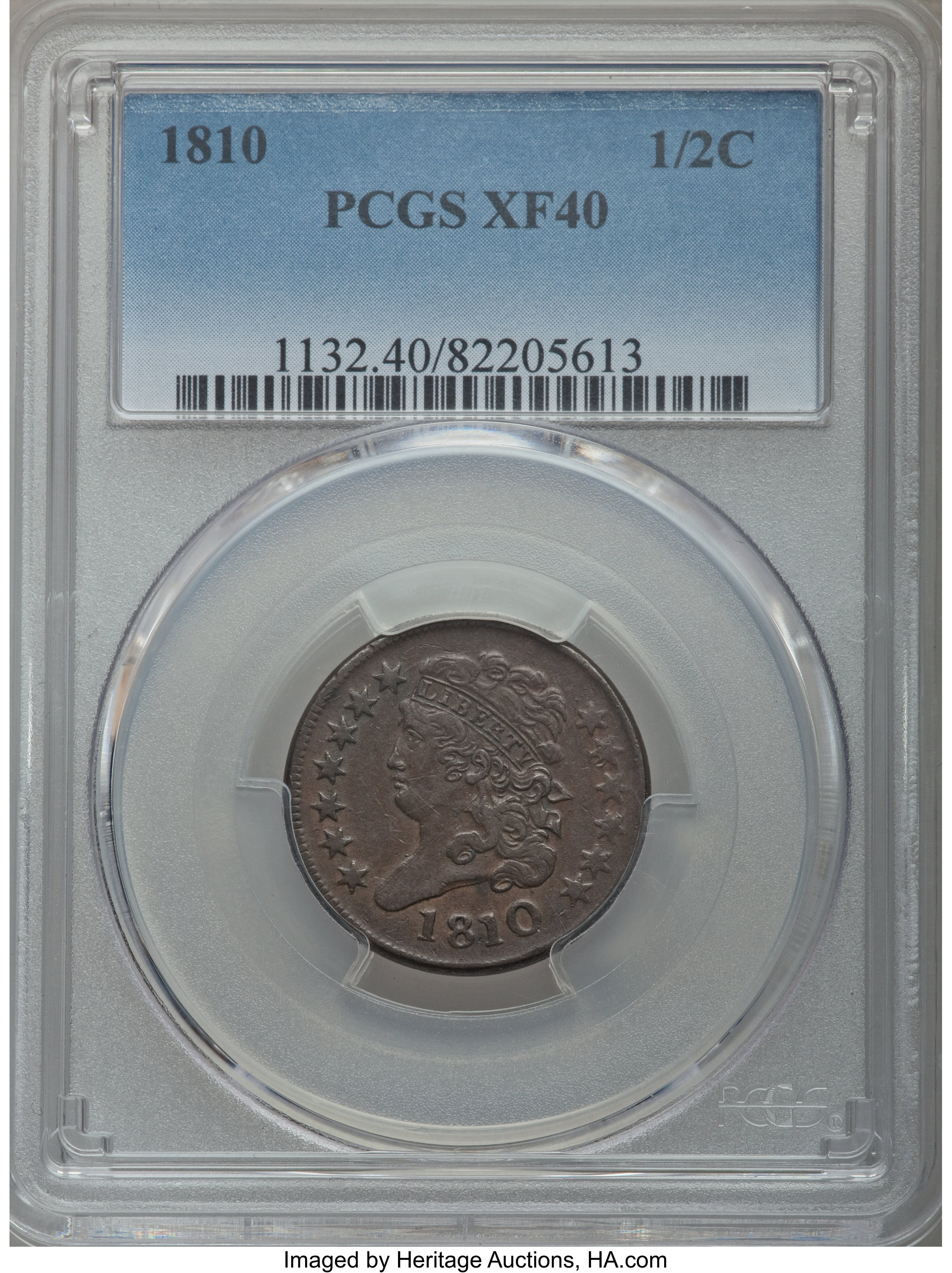 1810 1/2 C C-1, B-1, R.2, XF40 PCGS. PCGS Population: (0/6). NGC Census: (8/50). CDN: $85 Whsle. Bid for problem-free NGC/P...