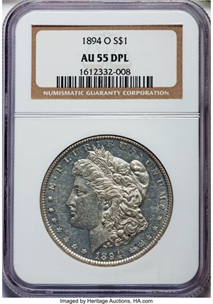 image for: 1894-O $1 AU55 Deep Mirror Prooflike NGC. NGC Census: (1/3). PCGS Population: (0/3). ...