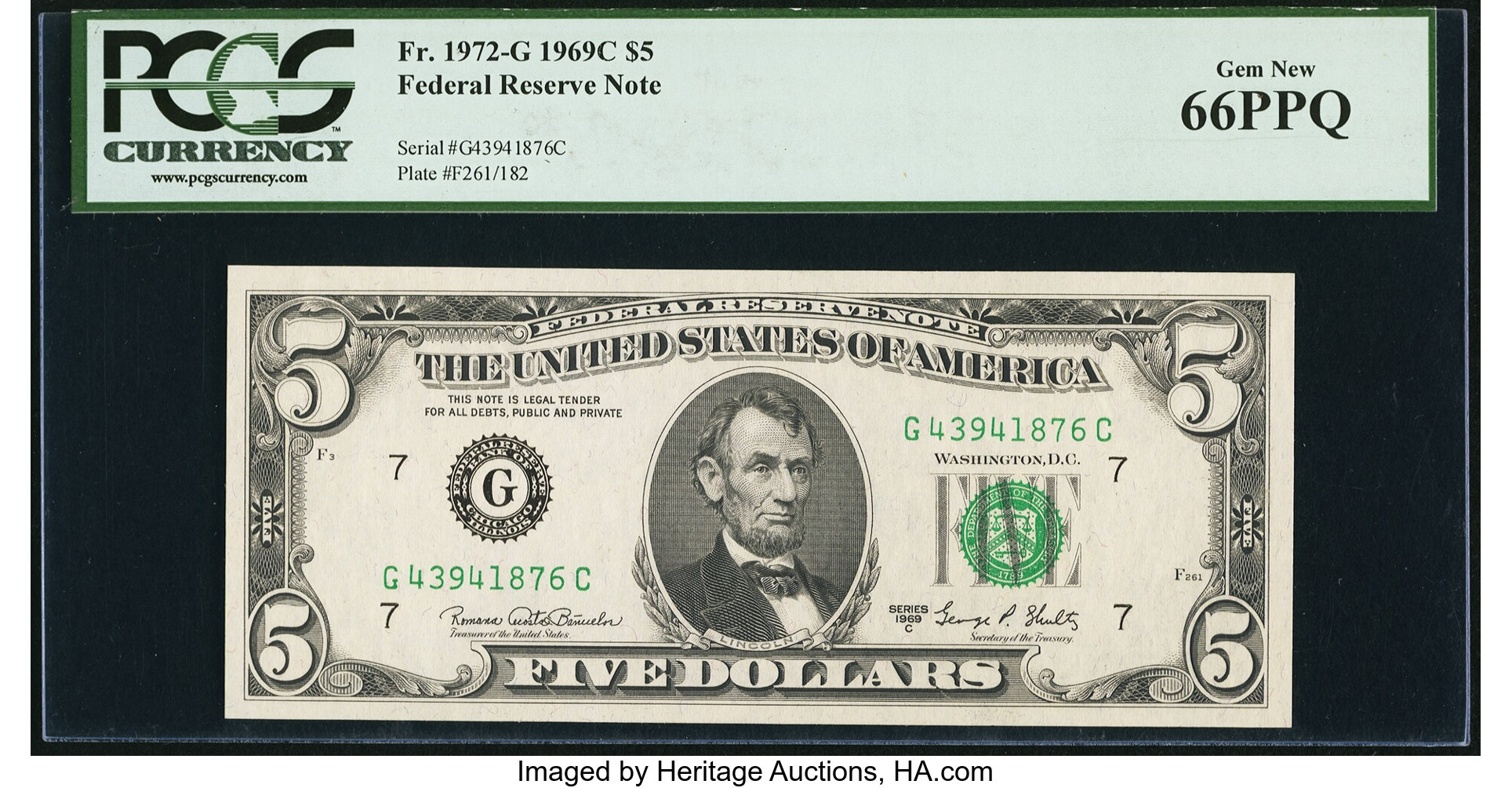 image for: Fr. 1972-G $5 1969C Federal Reserve Note. PCGS Gem New 66PPQ....