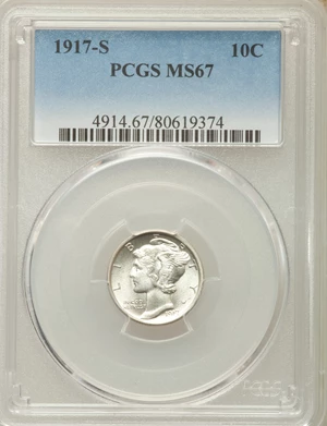 image for: 1917-S 10C MS67 PCGS....
