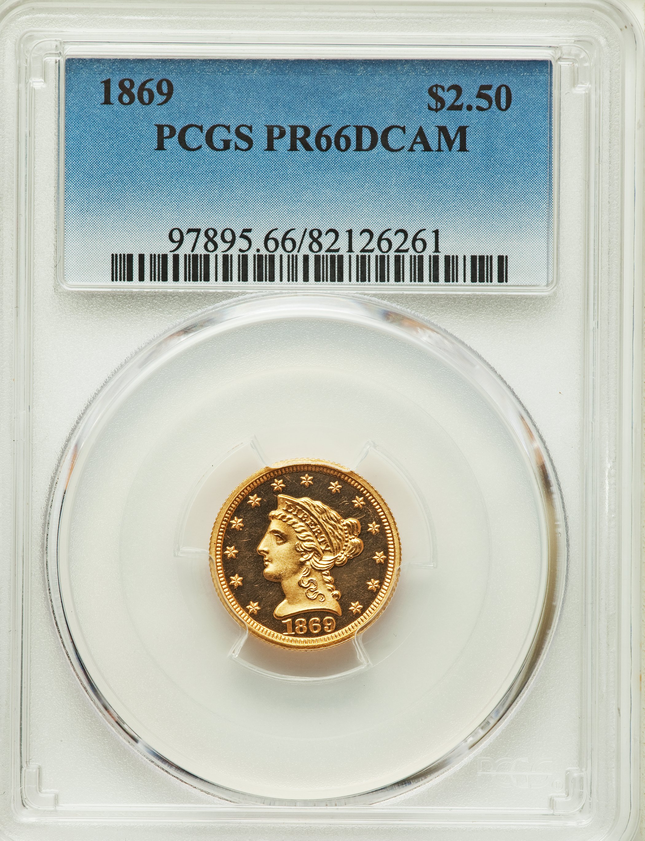 image for: 1869 $2 1/2 PR66 Deep Cameo PCGS....