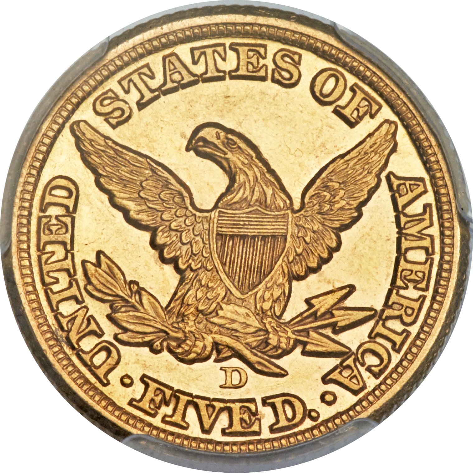 image for: 1854-D $5 Medium D AU58 PCGS. Variety 37-CC....
