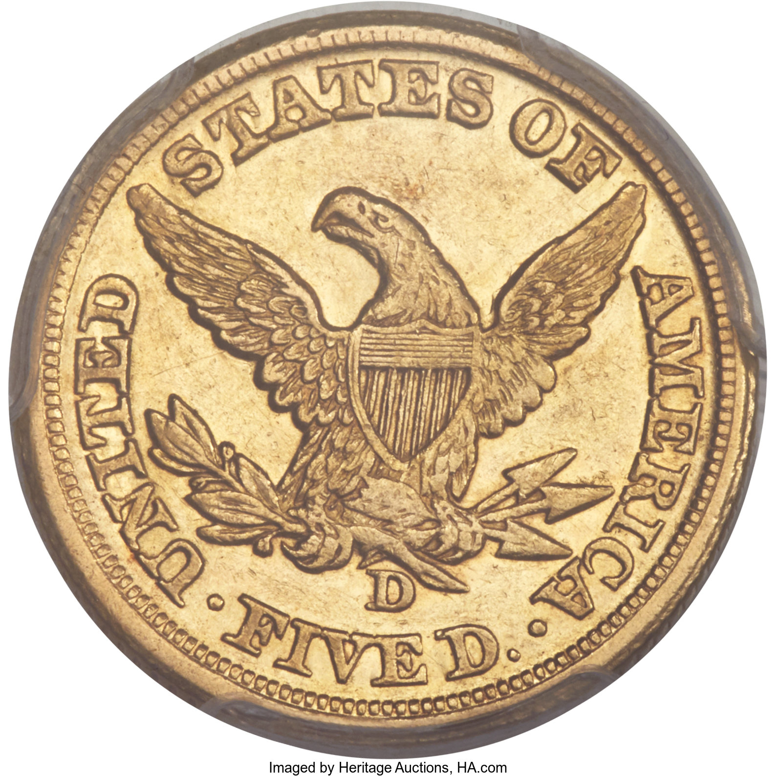 image for: 1860-D $5 Large D AU53 PCGS. Variety 46-FF....