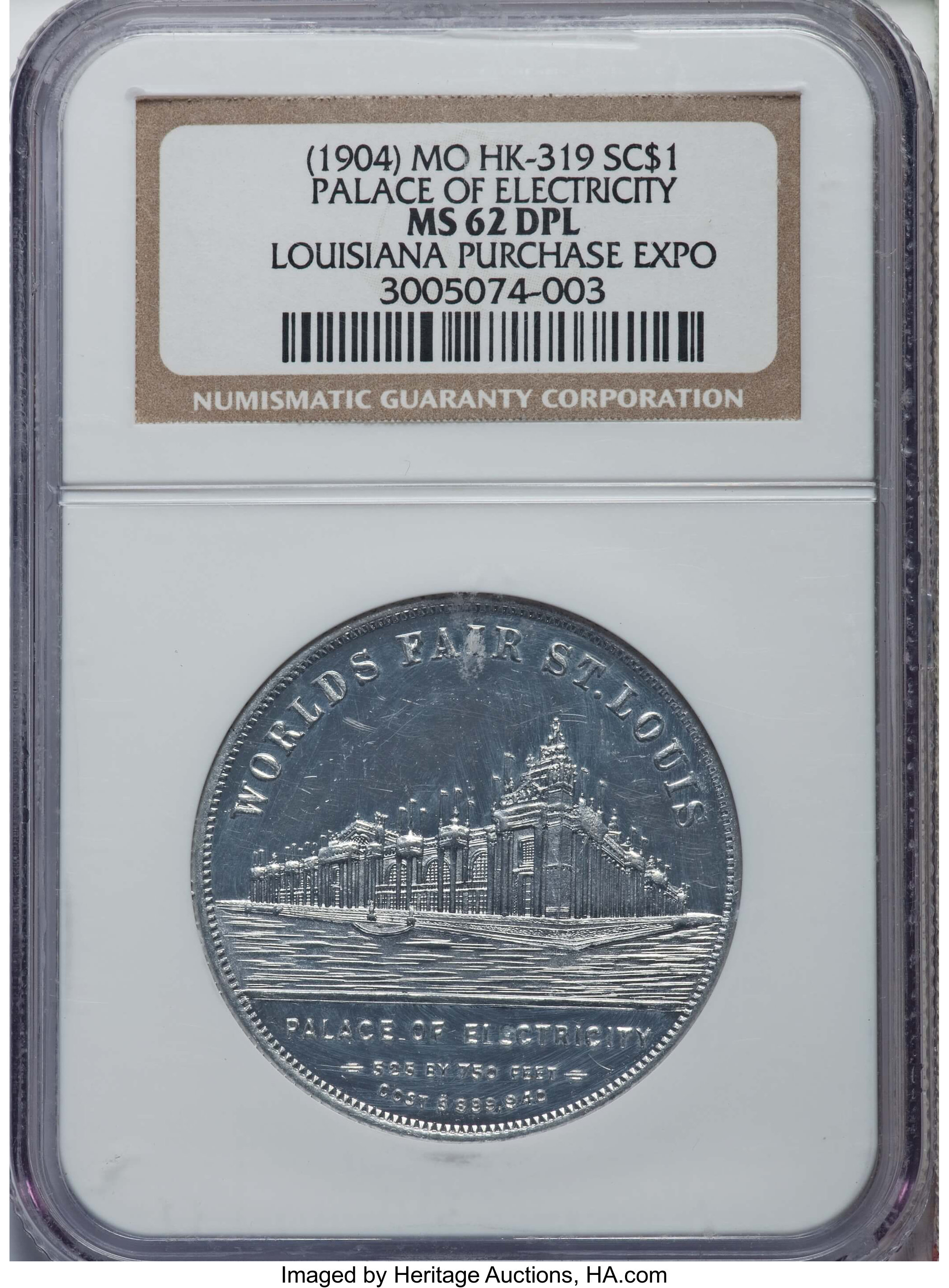 image for: (1904) Louisiana Purchase Exposition So-Called Dollar, Palace of Electricity, HK-319 MS62 Deep Mirror Prooflike NGC. MO. NGC...