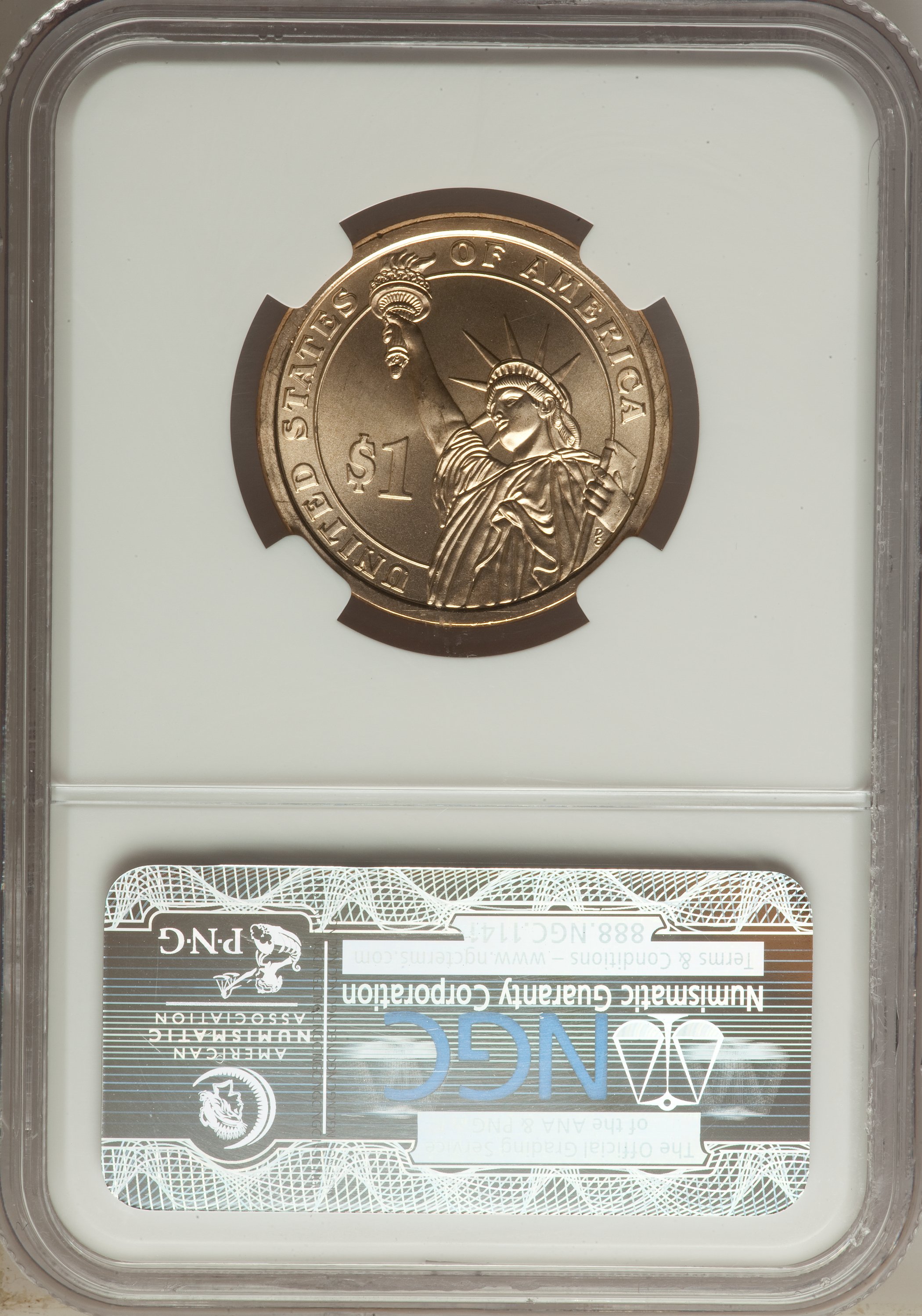 image for: 2010-D $1 James Buchanan, Position B, Satin Finish MS69 NGC. NGC Census: (0/0). PCGS Population: (6/0).  ...
