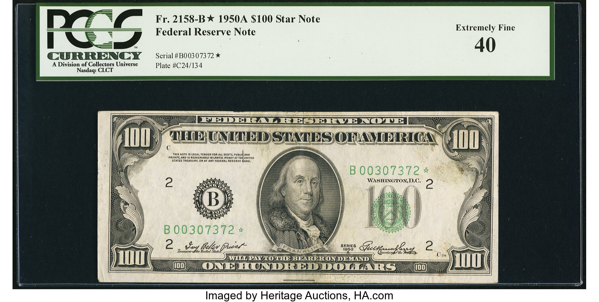 image for: Fr. 2158-B* $100 1950A Federal Reserve Star Note. PCGS Extremely Fine 40....