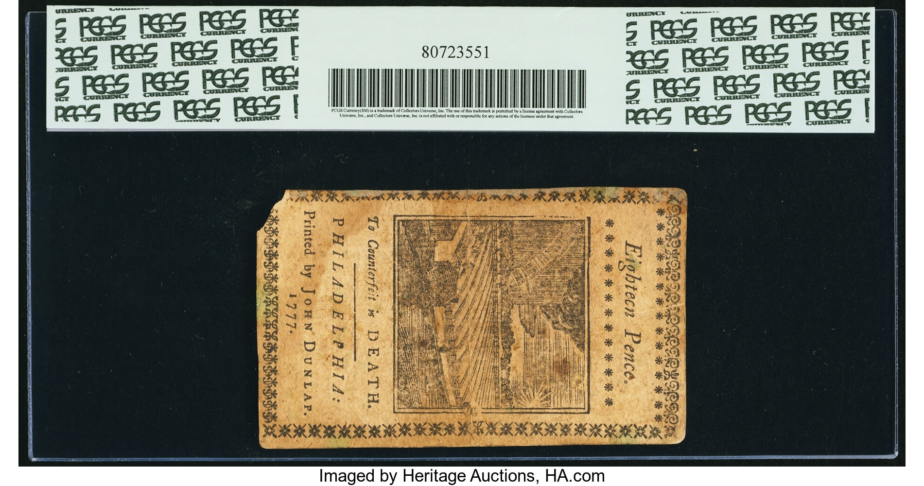 image for: Pennsylvania April 10, 1777 1s 6d PCGS Apparent Very Fine 35....