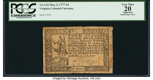 image for: Virginia May 5, 1777 $4 PCGS Apparent Very Fine 20....
