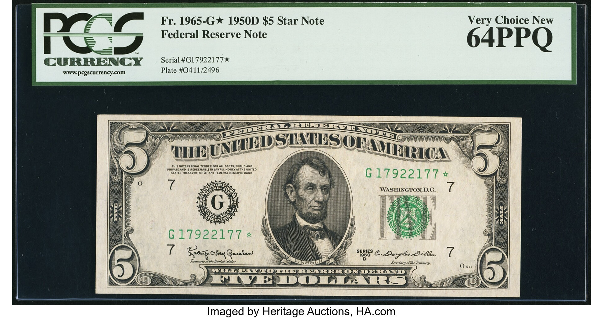 image for: Fr. 1965-G* $5 1950D Federal Reserve Star Note. PCGS Very Choice New 64PPQ....