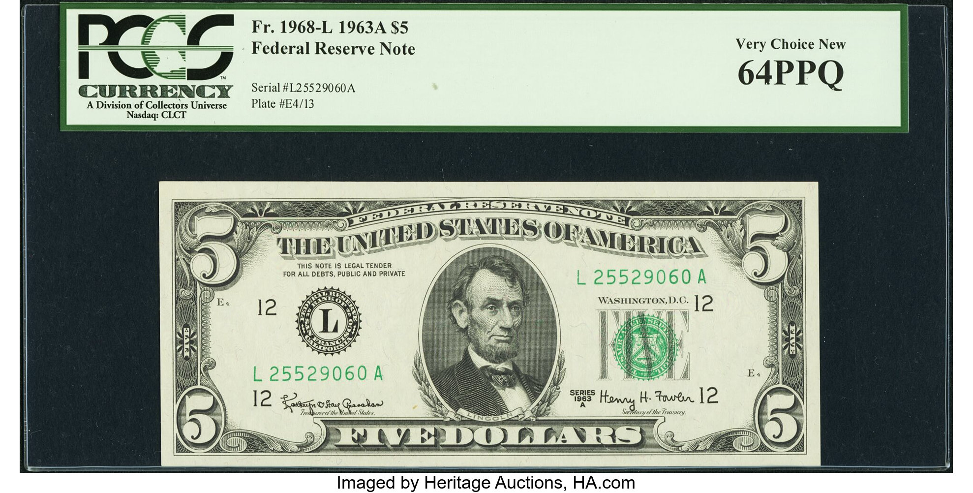 image for: Fr. 1968-L $5 1963A Federal Reserve Note. PCGS Very Choice New 64PPQ....