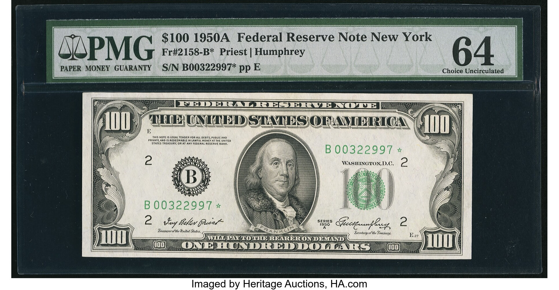 image for: Fr. 2158-B* $100 1950A Federal Reserve Star Note. PMG Choice Uncirculated 64....