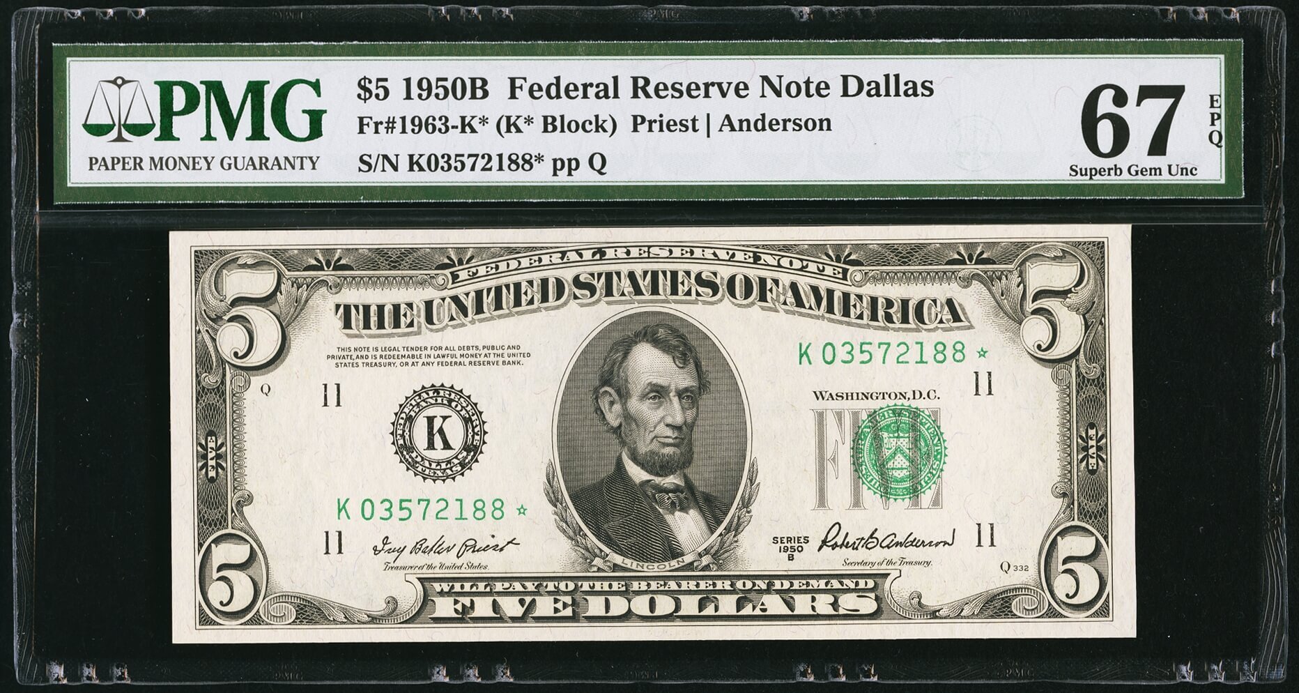 1950B $5 Replacement, Dallas (Fr. 1963K*)