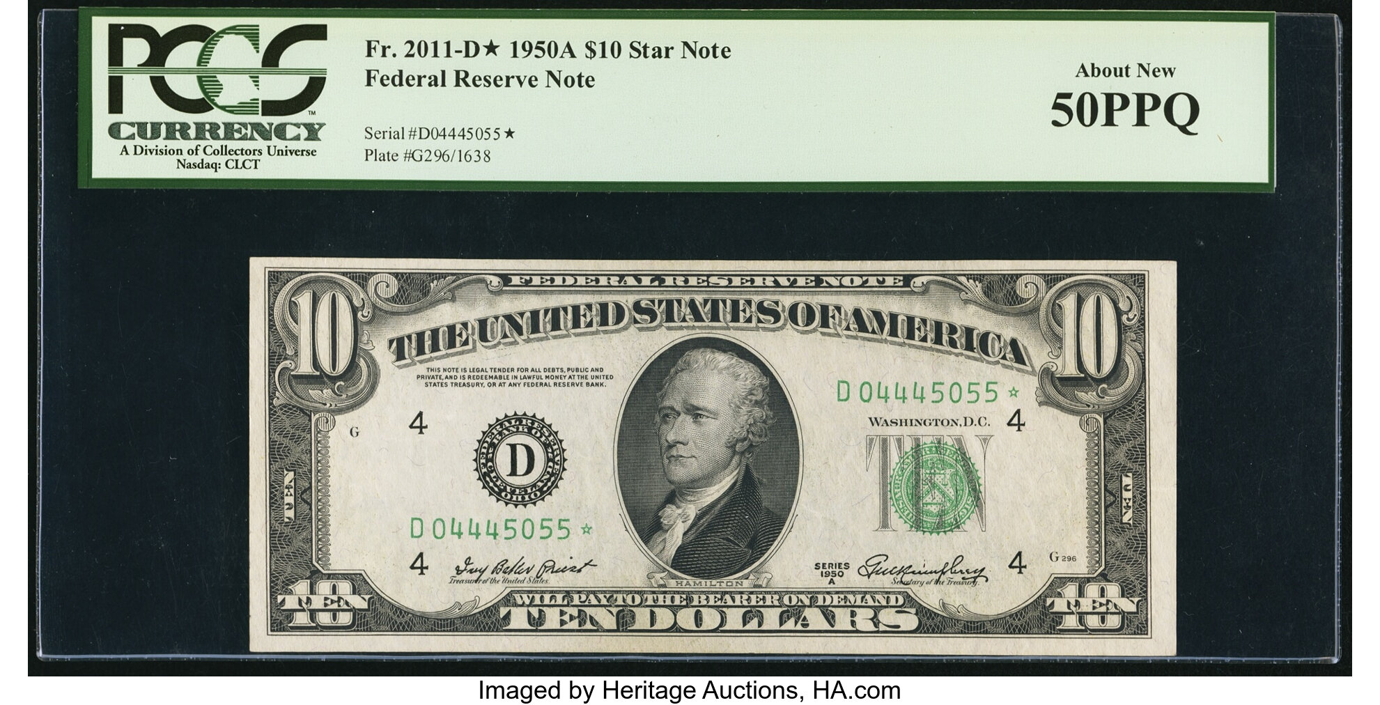 image for: Fr. 2011-D* $10 1950A Federal Reserve Star Note. PCGS About New 50PPQ....