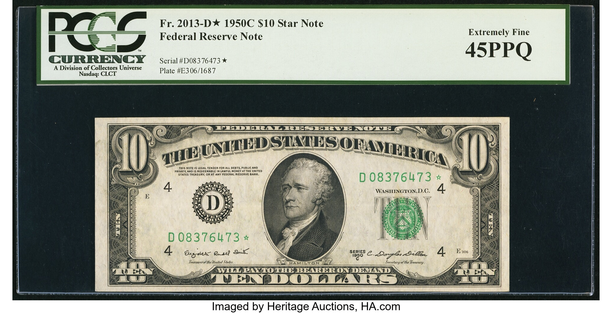image for: Fr. 2013-D* $10 1950C Federal Reserve Star Note. PCGS Extremely Fine 45PPQ....