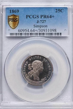 image for: 25C 1869 J-727 PCGS PR64+ EX SIMPSON