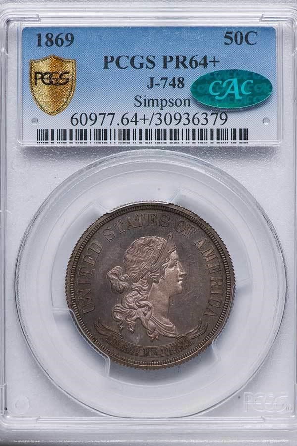image for: 50C 1869 J-748 PCGS PR64+ CAC EX SIMPSON
