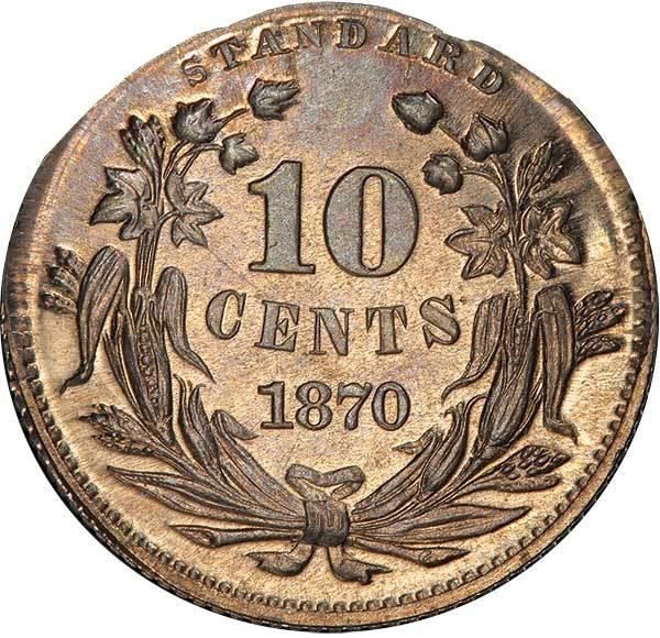 image for: 10C 1870 J-837 PCGS PR65 MINT ERROR EX SIMPSON