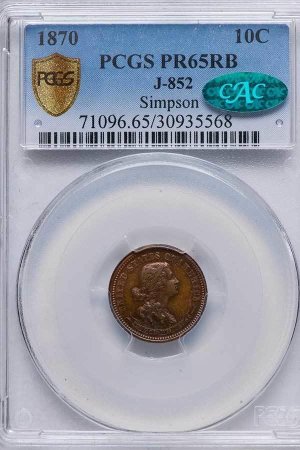 image for: 10C 1870 J-852 PCGS PR65 RB CAC EX SIMPSON