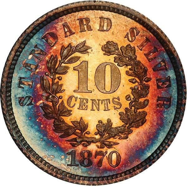 image for: 10C 1870 J-855 PCGS PR66 CAC EX SIMPSON