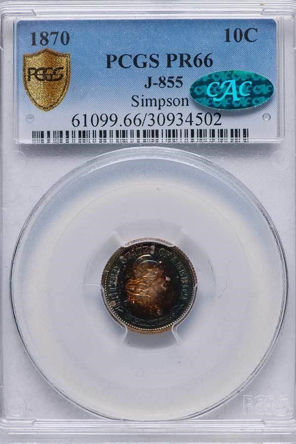 image for: 10C 1870 J-855 PCGS PR66 CAC EX SIMPSON